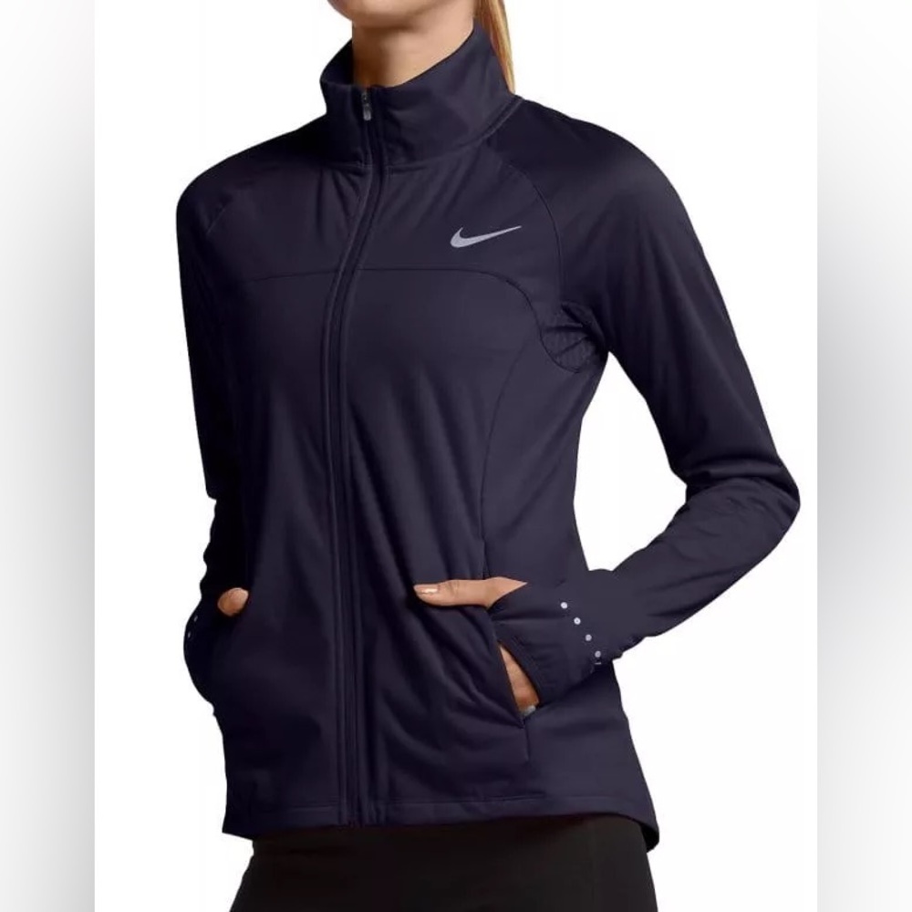 Nike Shield Running Jacket Black Full Zip Reflective Women’s Small
